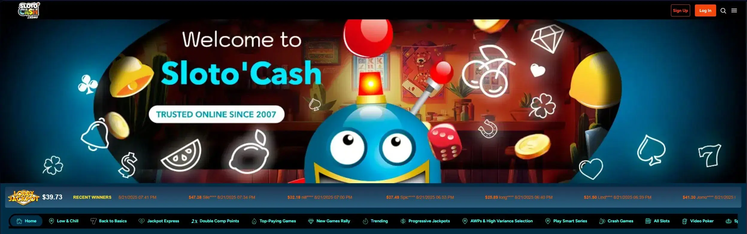 Sloto'Cash Casino games lobby