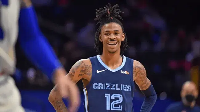 PHILADELPHIA, PA - APRIL 4: Ja Morant #12 of the Memphis Grizzlies smiles during a game against the Philadelphia 76ers on April 4, 2021 at Wells Fargo Center in Philadelphia, Pennsylvania. NOTE TO USER: User expressly acknowledges and agrees that, by downloading and/or using this Photograph, user is consenting to the terms and conditions of the Getty Images License Agreement. Mandatory Copyright Notice: Copyright 2021 NBAE Jesse D. Garrabrant/NBAE via Getty Images/AFP (Photo by Jesse D. Garrabrant / NBAE / Getty Images / Getty Images via AFP)