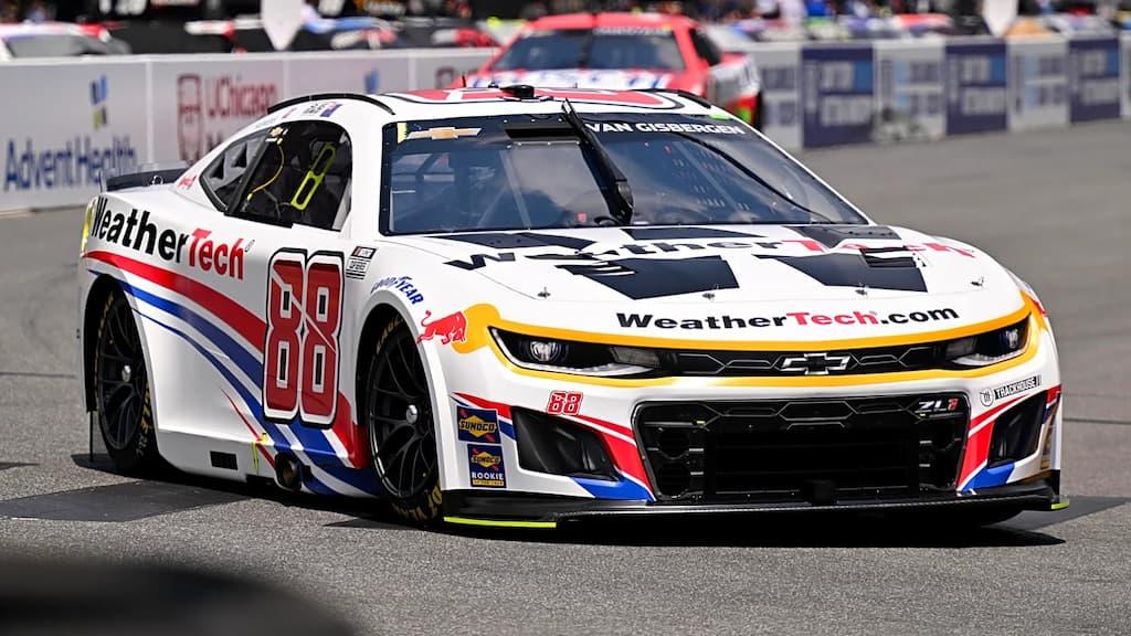 The Trackhouse Racing No. 88 car of Shane van Gisbergen, the polesitter for Sunday's Chicago street race - NASCAR Cup Series 2025 Grant Park 165 Predictions & Chicago Street Race Picks