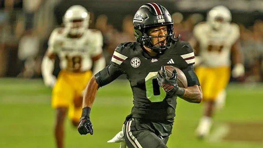 Mississippi State wide receiver Brenen Thompson sprints for the end zone vs. Arizona State - #15 Tennessee vs. Mississippi State Prediction & Best Bets (9/27/2025)