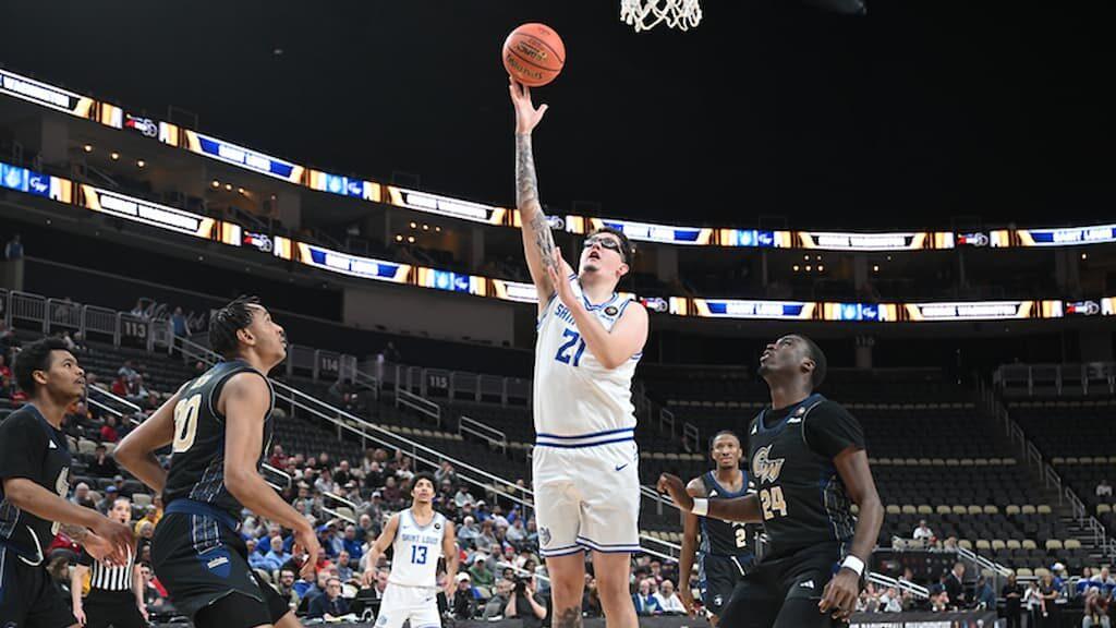 Saint Louis basketball player Robbie Avila in action - Saint Louis vs. Georgia Prediction & Best Bets (2026 NCAA Tournament Midwest Region First Round - Thursday, March 19, 2026) cover