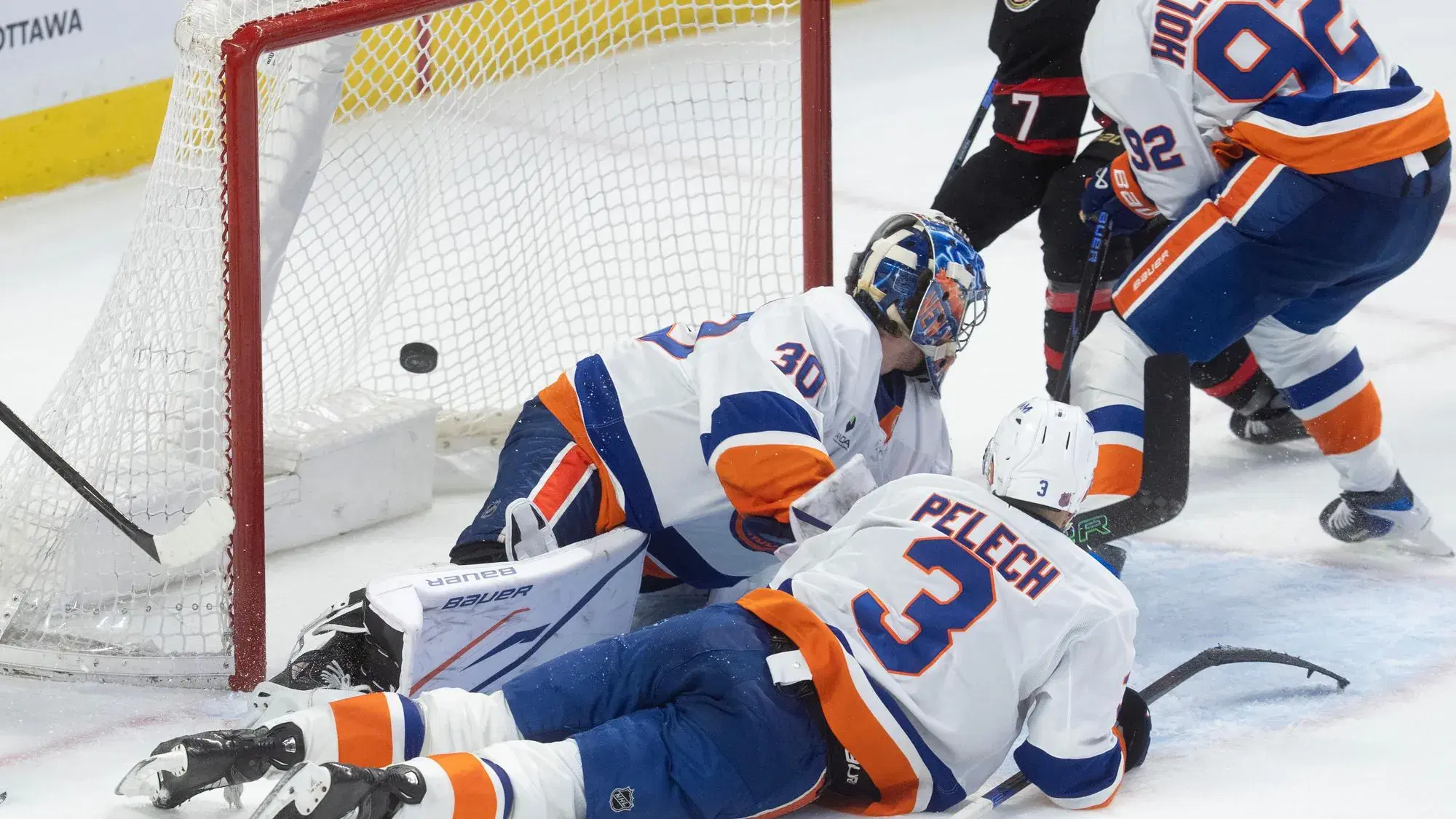 Brady Tkachuk and Ilya Sorokin