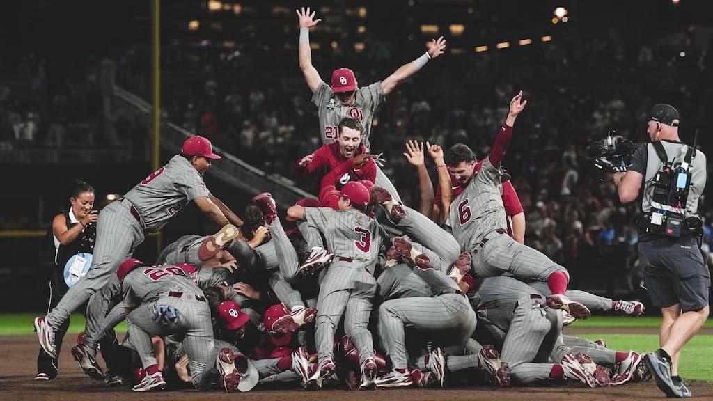 College World Series Betting Guide cover (Oklahoma celebrates winning the 2026 College World Series)