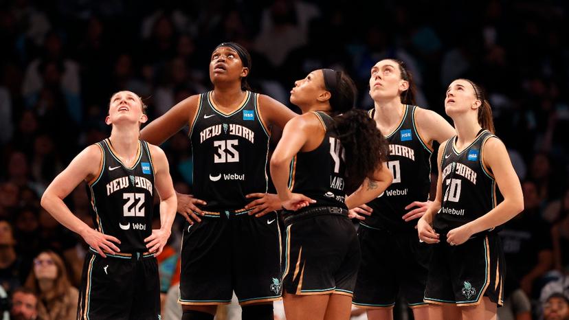 Liberty players looking up