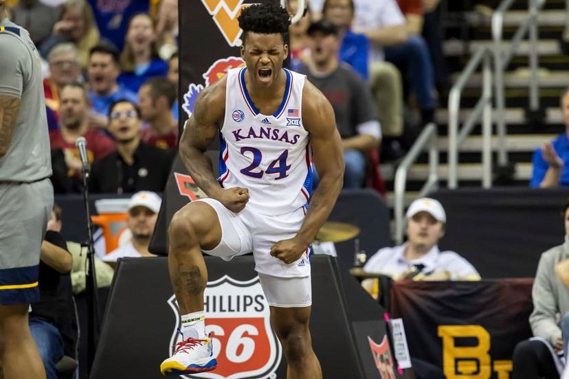 KJ Adams cleans up the glass for the Jayhawks