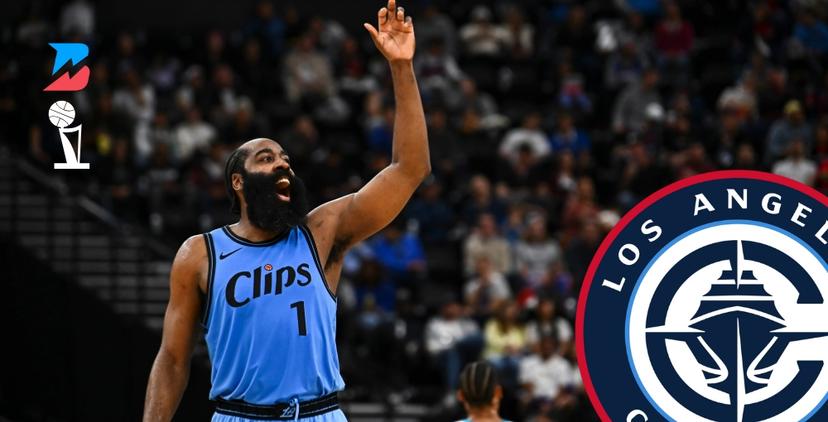 James Harden with his arm raised in Intuit Dome. 2025 NBA Championship Odds and Analysis.