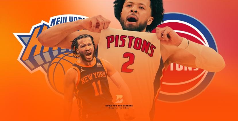 Jalen Brunson and Cade Cunningham. Knicks Pistons Round 1 2025 NBA Playoffs.