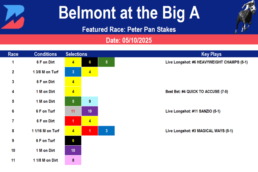 Belmont at the Big A Picks: Peter Pan Stakes (5/10/2025)