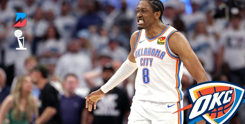 Jalen Williams grinding his teeth at home. White Thunder Jersey. 2025 NBA Finals Betting News Game Two Coverage.