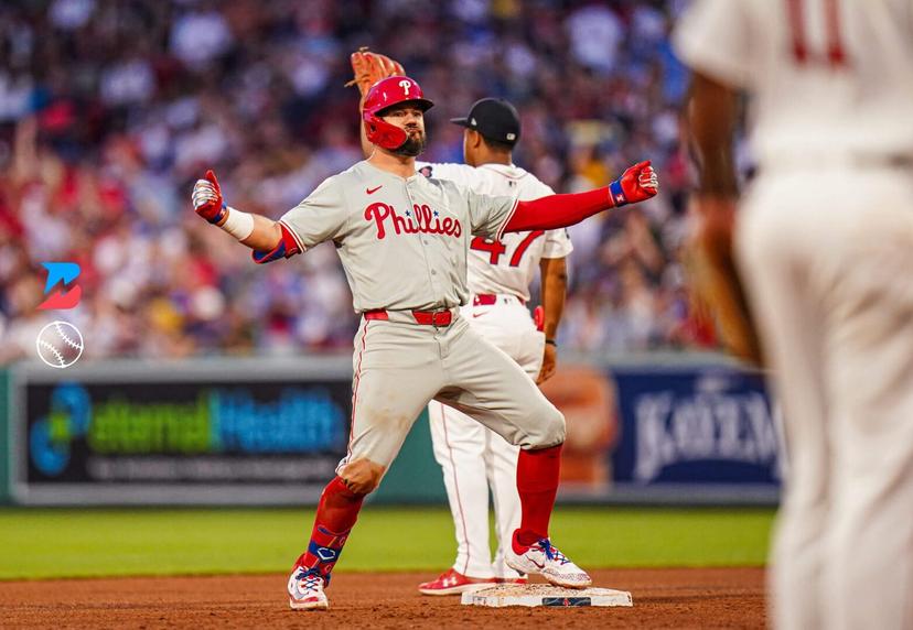 Kyle Schwarber celebrates a double - MLB pitcher vs. batter props