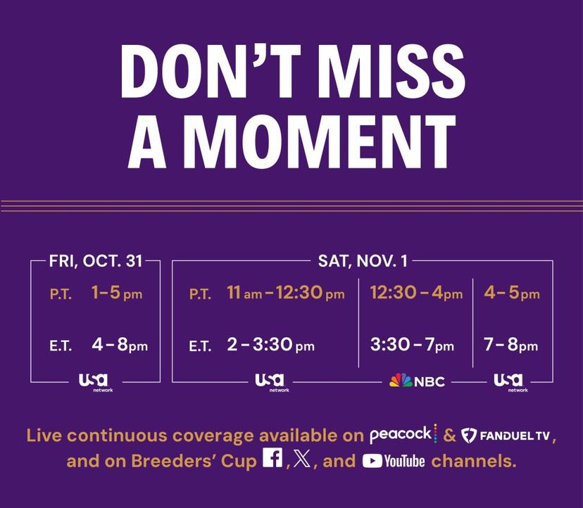 Breeders' Cup 2025 Broadcast Schedule