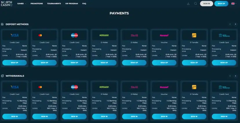 North Casino Banking Options Oct 2025
