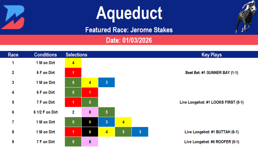 Aqueduct Picks: Jerome Stakes (01/03/2026)