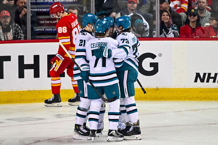 Macklin Celebrini and teammates