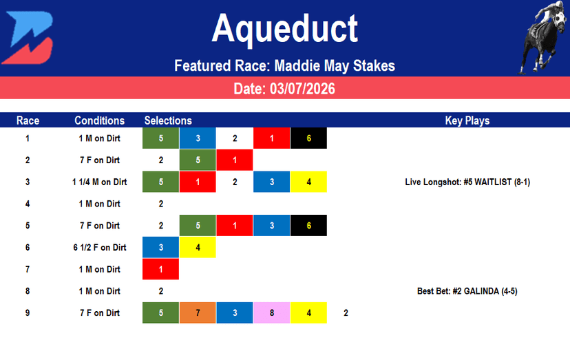 Aqueduct Picks: Maddie May Stakes (03/07/2026)