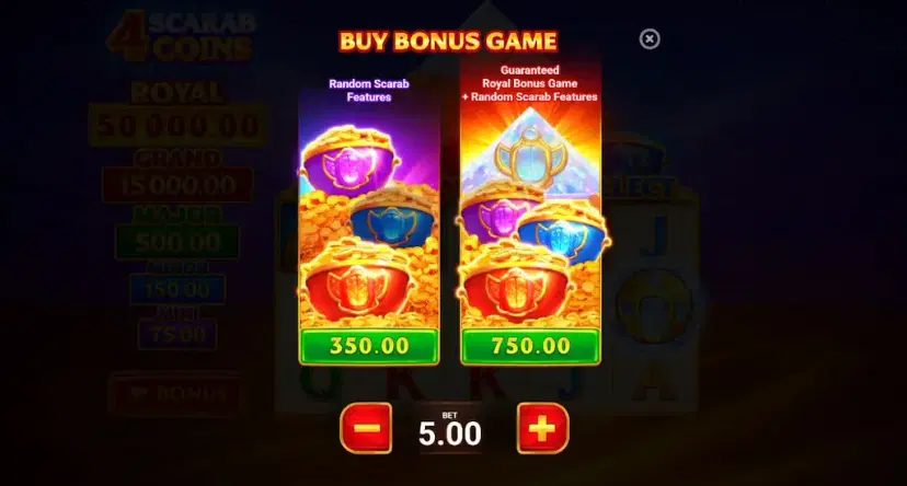 4 Scarab Coins Hold and Win Buy Bonus Game