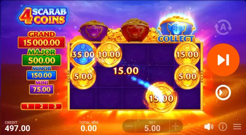 4 Scarab Coins Hold and Win Bonus Game Jackpots