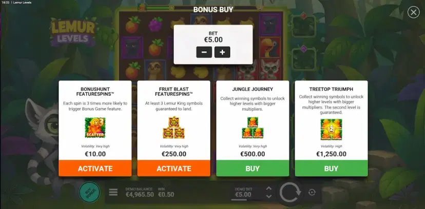 Lemur Levels Buy Bonus Feature