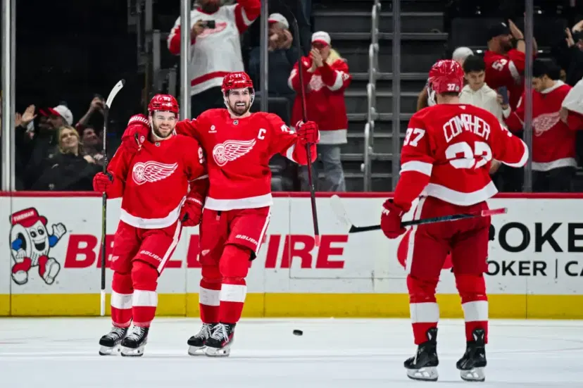 Alex DeBrincat and Dylan Larkin
