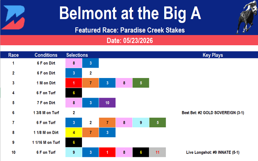 Belmont at the Big A Picks: Paradise Creek Stakes (05/23/2026)