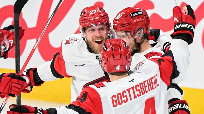 Sebastian Aho, Nikolaj Ehlers and Shayne Gostisbehere