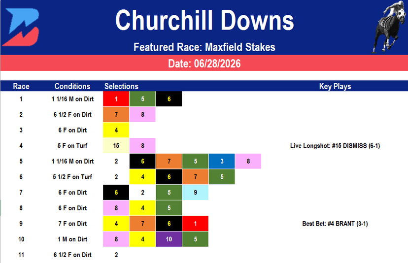 Churchill Downs Picks: Grade 3 Maxfield Stakes (6/28/2026)