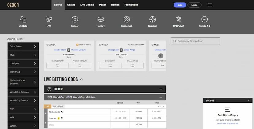 Ozoon Canada Sportsbook Main Page
