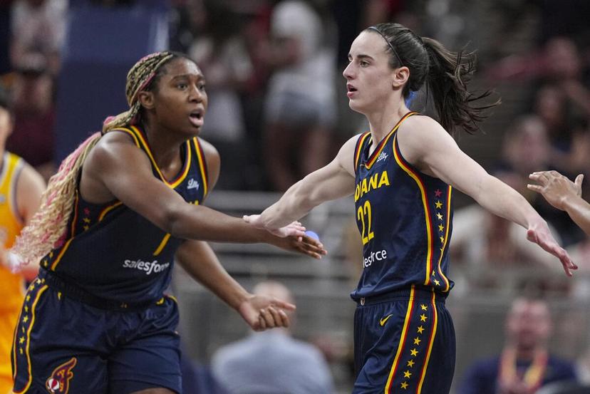 Aliyah Boston and Caitlin Clark