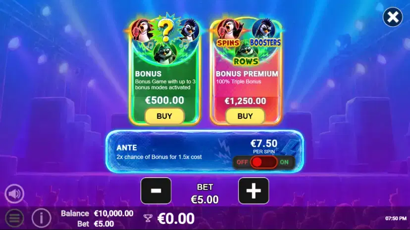 3 rockin' penguins buy bonus & ante bet