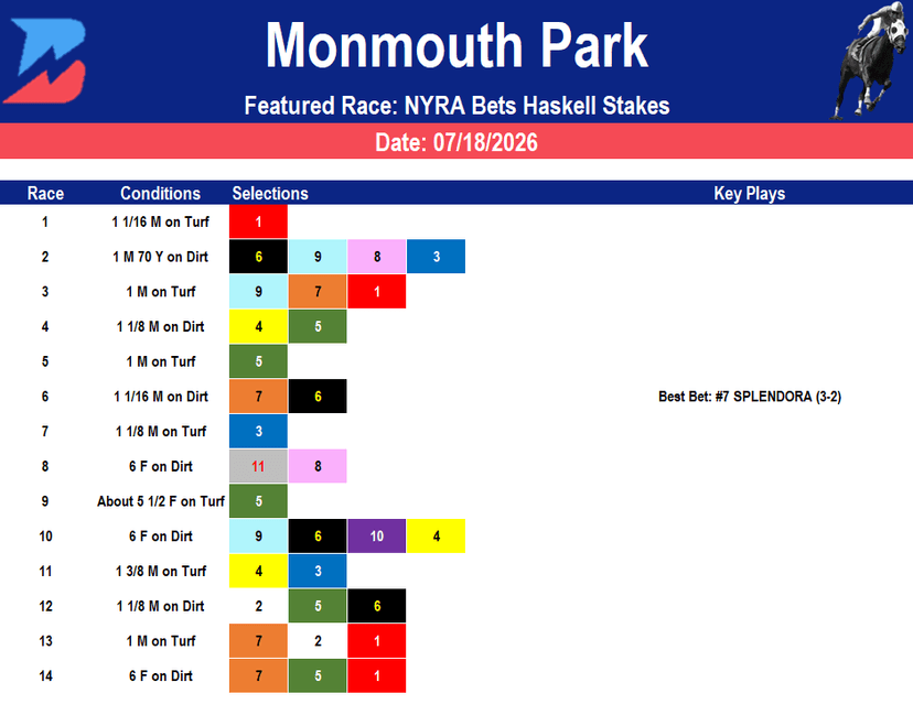 Monmouth Park Picks- Haskell Stakes (7/18/2026)