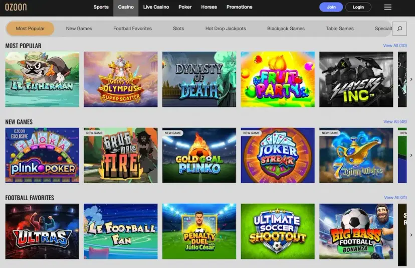ozoon casino features july 2026