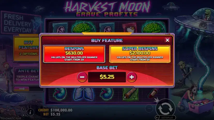 harvest moon grave profits buy feature and ante bet
