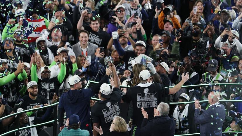 The Seattle Seahawks celebrate their Super Bowl 60 victory over the New England Patriots