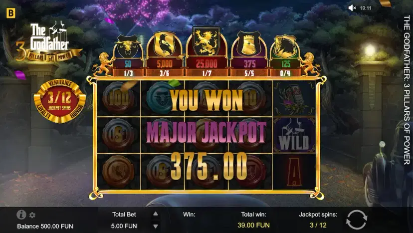 the godfather 3 pillars of power vengeance jackpot spins
