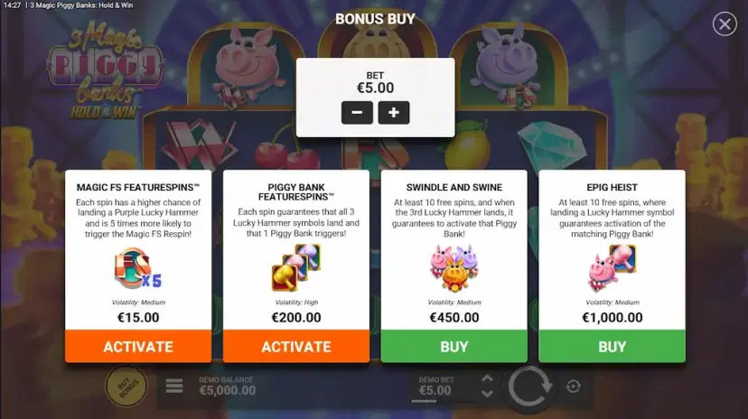3 magic piggy banks hold & win bonus buy