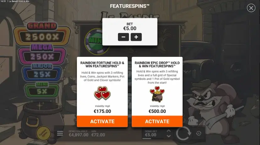 le bandit hold & win feature spins
