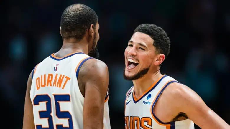 Rockets vs Suns NBA Analysis, Odds, and Best Bet (3/30) Kevin Durant and Devin Booker in the arena.