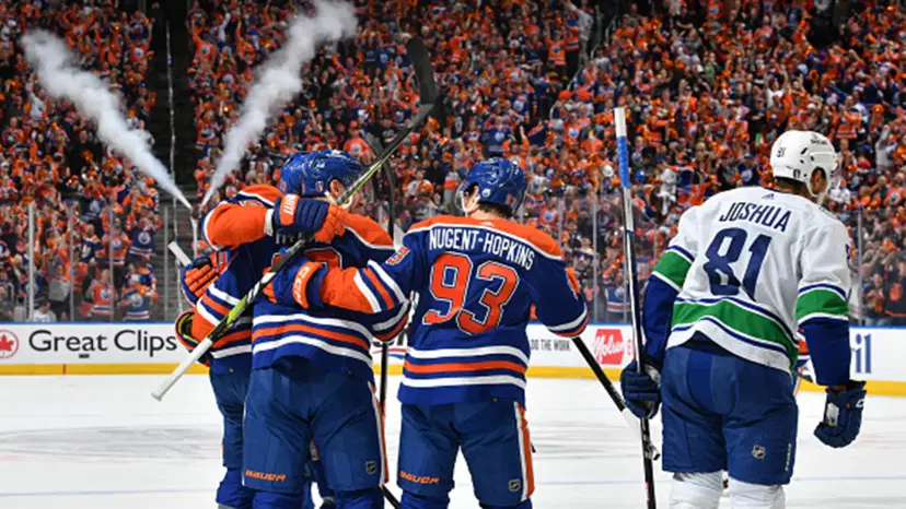 Oilers celebrating