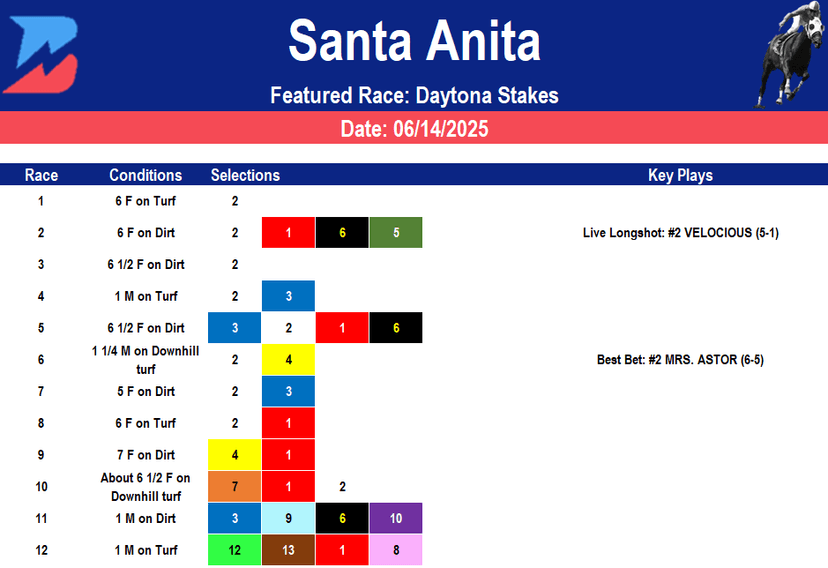 Santa Anita Picks- Daytona Stakes (06/14/2025)