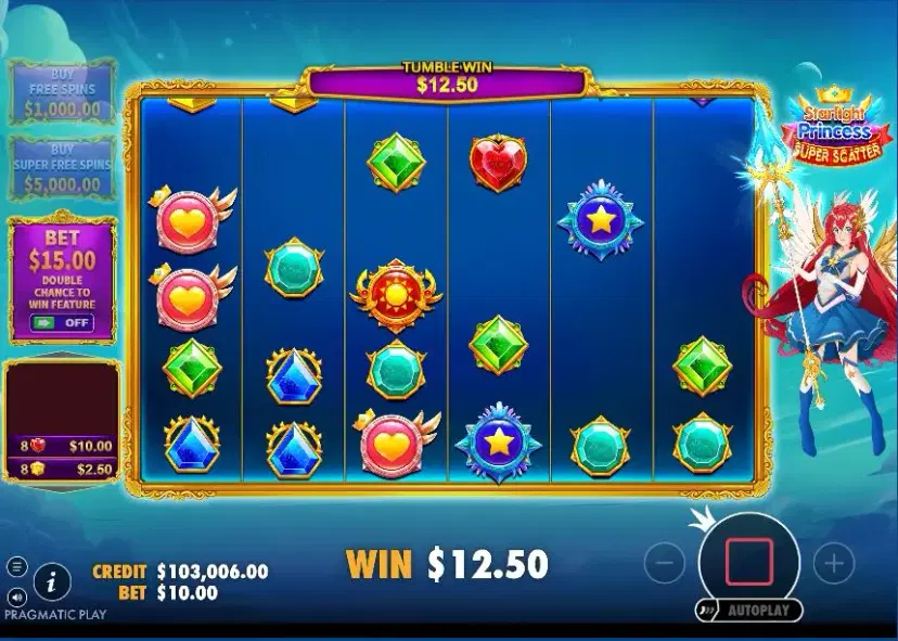 Starlight Princess Super Scatter Tumble feature