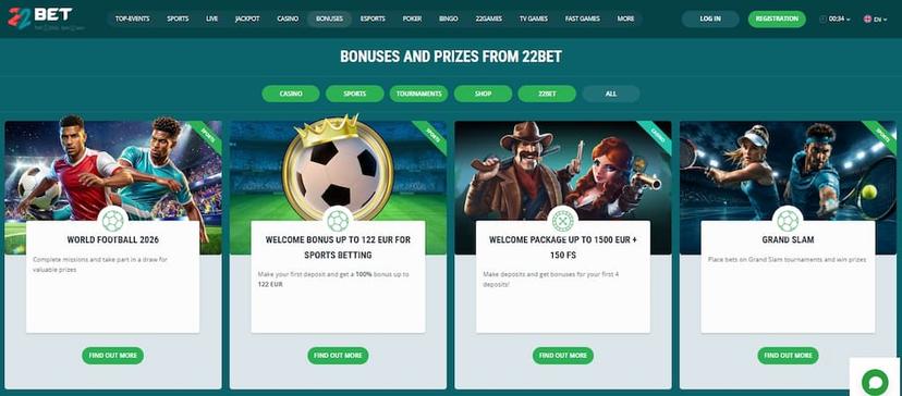 Promotions page at 22Bet Sportsbook
