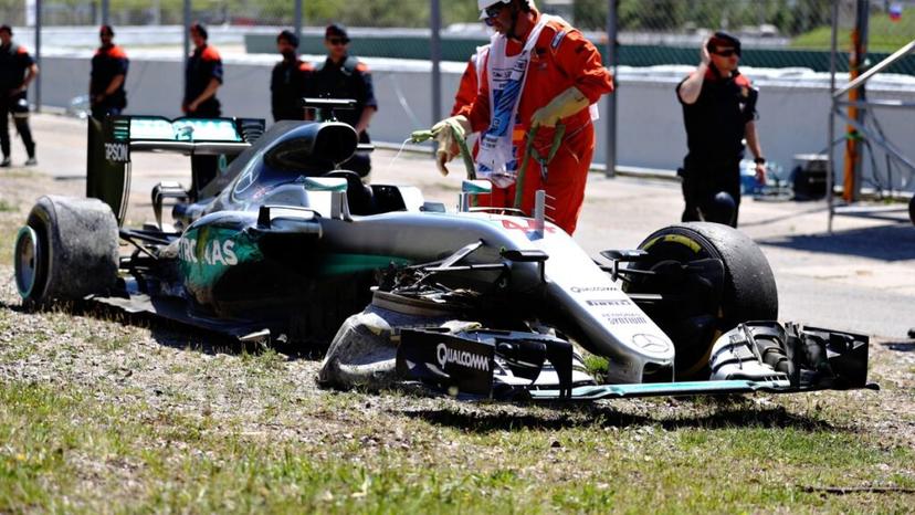 2016 Hamilton Barcelona GP Crash