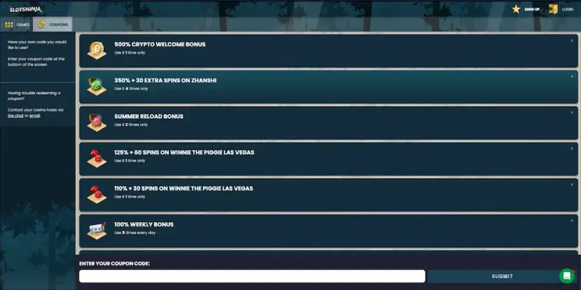 slots ninja casino other bonuses and promos aug 2026