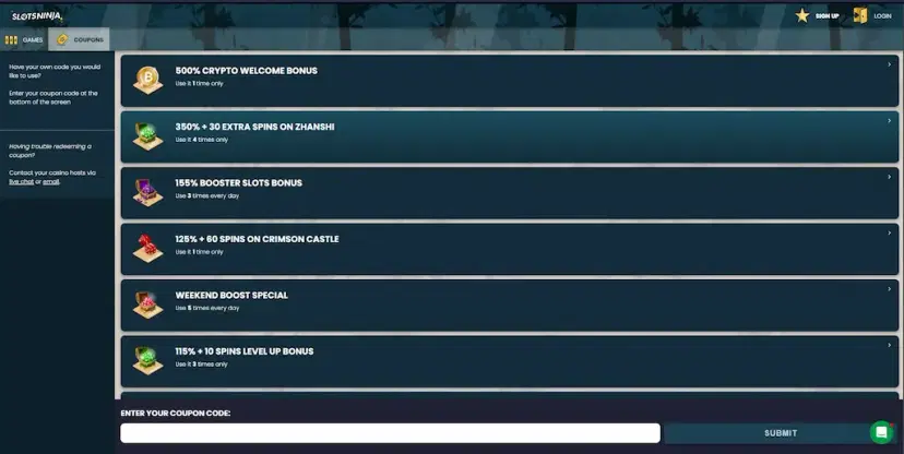 slots ninja casino other bonuses and promos oct 2026
